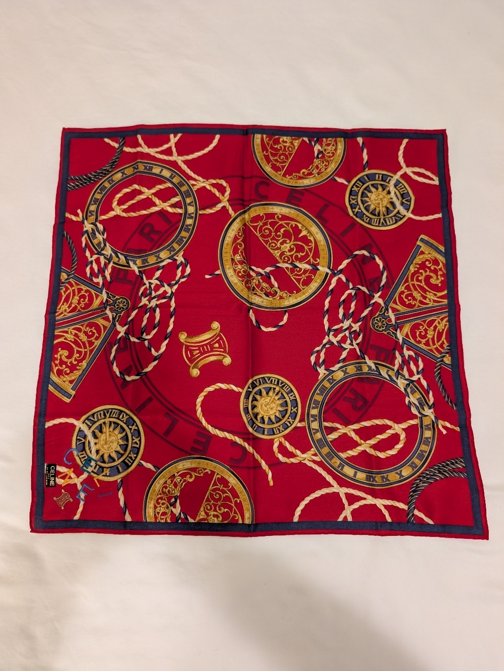 Celine Red Nautical Print Square Scarf